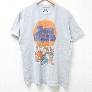 L/古着 半袖 Tシャツ メンズ スペースジャム ルーニーテューンズ LOONEY TUNES バッグスバニー タズ クルーネック グレー 霜降り 24apr10