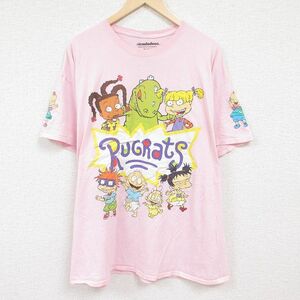 XL/古着 半袖 Tシャツ メンズ アニメ ニコロデオン ラグラッツ レプター チャッキー 大きいサイズ コットン クルーネック 薄ピンク 24apr10