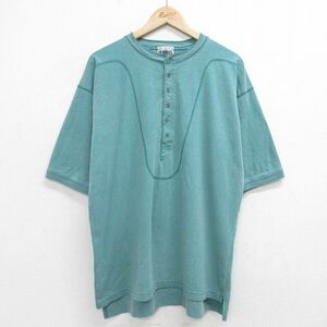 XL/古着 半袖 ビンテージ Tシャツ メンズ 00s 無地 大きいサイズ コットン ヘンリーネック 緑 グリーン 霜降り 24apr10 中古