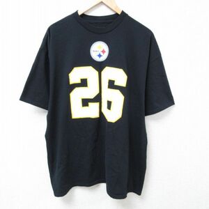 XL/古着 半袖 Tシャツ メンズ NFL ピッツバーグスティーラーズ レビオンベル 26 大きいサイズ コットン クルーネック 黒 ブラック アメフト