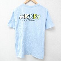 L/古着 半袖 Tシャツ メンズ ディズニー DISNEY ミッキー MICKEY MOUSE ドナルド コットン クルーネック 水色 24apr11 中古_画像2