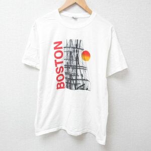 L/古着 ジャージーズ 半袖 Tシャツ メンズ ボストン 船 コットン クルーネック 白 ホワイト 24apr11 中古