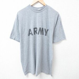 XL/古着 半袖 Tシャツ メンズ ミリタリー アーミー ARMY ポリエステル クルーネック グレー 霜降り 24apr11 中古