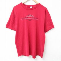 XL/古着 半袖 Tシャツ メンズ カリフォルニア 山 コットン クルーネック 赤 レッド 24apr11 中古_画像1