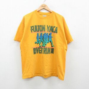 XL/古着 半袖 ビンテージ Tシャツ メンズ 00s YMCA マラソン 企業広告 大きいサイズ コットン クルーネック 黄 イエロー 24apr11 中古