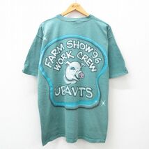 XL/古着 半袖 ビンテージ Tシャツ メンズ 90s ブタ ハンドペイント エアブラシ 大きいサイズ コットン クルーネック 緑 グリーン spe 24apr_画像1