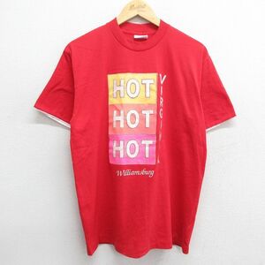 L/古着 半袖 ビンテージ Tシャツ メンズ 90s バージニア HOT クルーネック 赤 レッド 24apr11 中古