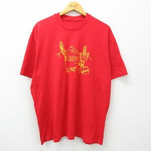 XL/古着 半袖 ビンテージ Tシャツ メンズ 00s サボテン 鳥 大きいサイズ クルーネック 赤 レッド 24apr11 中古