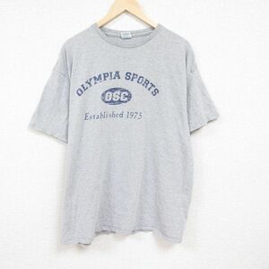 XL/古着 半袖 Tシャツ メンズ オリンピア 大きいサイズ クルーネック グレー 霜降り 24apr12 中古