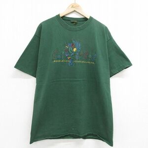 XL/古着 半袖 ビンテージ Tシャツ メンズ 00s ココペリ ホピ族 刺繍 クルーネック 緑 グリーン 24apr12 中古