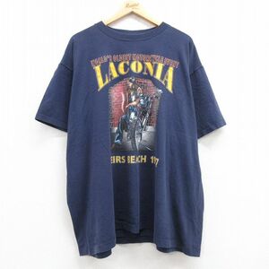 XL/古着 フルーツオブザルーム 半袖 ビンテージ Tシャツ メンズ 90s バイク ラコニア 大きいサイズ コットン クルーネック 紺 ネイビー 24a