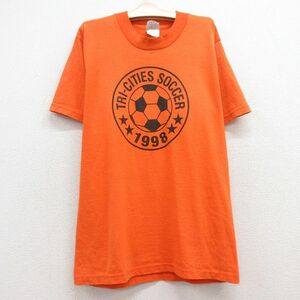 古着 フルーツオブザルーム 半袖 ビンテージ Tシャツ キッズ ボーイズ 子供服 90s サッカー クルーネック オレンジ 24apr12