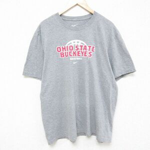 XL/古着 ナイキ NIKE 半袖 ブランド Tシャツ メンズ オハイオステート バックアイズ バスケットボール 大きいサイズ クルーネック グレー