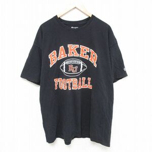 XL/古着 チャンピオン Champion 半袖 ブランド Tシャツ メンズ ベーカー フットボール 大きいサイズ コットン クルーネック 黒 ブラック 24