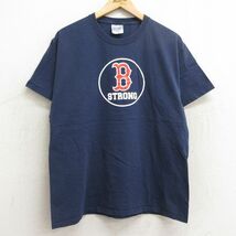 L/古着 半袖 ビンテージ Tシャツ メンズ 00s MLB ボストンレッドソックス コットン クルーネック 紺 ネイビー メジャーリーグ ベースボール_画像1