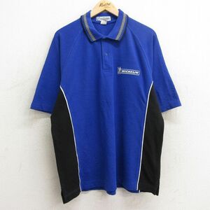 XL/古着 半袖 ポロ シャツ メンズ 80s ミシュランタイヤ ラグラン 大きいサイズ 青他 ブルー 24apr13 中古 トップス