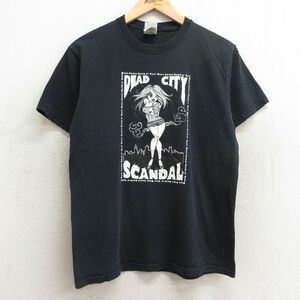 M/古着 フルーツオブザルーム 半袖 ビンテージ ロック バンド Tシャツ メンズ 00s DEAD CITY SCANDAL コットン クルーネック 黒 ブラック 2