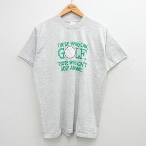 L/古着 半袖 ビンテージ Tシャツ メンズ 90s ゴルフ クルーネック グレー 霜降り 24apr13 中古