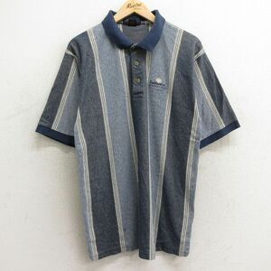 L/古着 半袖 ポロ シャツ メンズ 90s Saddlebrock コットン 鹿の子 紺他 ネイビー ストライプ 24apr13 中古 トップス