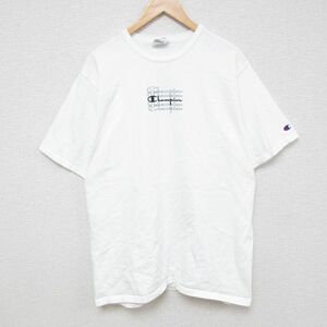 XL/古着 チャンピオン Champion 半袖 ブランド Tシャツ メンズ ワンポイントロゴ コットン クルーネック 白 ホワイト 24apr13 中古