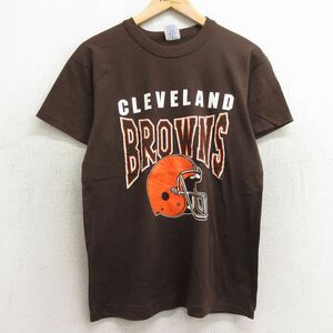 M/古着 半袖 ビンテージ Tシャツ メンズ 90s NFL クリーブランドブラウンズ クルーネック 茶 ブラウン アメフト スーパーボウル 24apr13 中