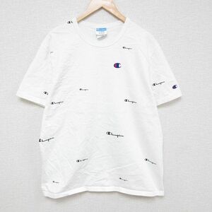 XL/古着 チャンピオン Champion 半袖 ブランド Tシャツ メンズ ワンポイントロゴ 総柄 コットン クルーネック 白 ホワイト 24apr13 中古