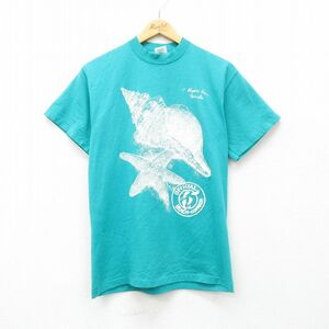 M/古着 半袖 ビンテージ Tシャツ メンズ 90s 貝殻 クルーネック 青緑 24apr13 中古