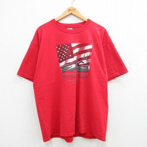 XL/古着 半袖 ビンテージ Tシャツ メンズ 00s ケンタッキー ダービー 星条旗 大きいサイズ コットン クルーネック 赤 レッド 24apr13 中古