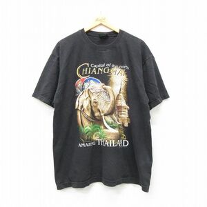 XL/古着 半袖 ビンテージ Tシャツ メンズ 00s ゾウ タイ 大きいサイズ コットン クルーネック 黒 ブラック 24apr13 中古