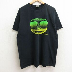 XL/古着 半袖 ビンテージ Tシャツ メンズ 00s トカゲ GEICO コットン クルーネック 黒 ブラック 24apr15 中古