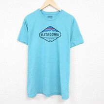 XL/古着 パタゴニア patagonia 半袖 ブランド Tシャツ メンズ ビッグロゴ クルーネック 水色 24apr15 中古_画像1