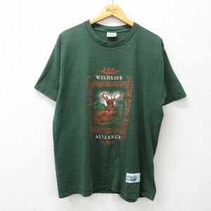 XL/古着 ディスカス 半袖 ビンテージ Tシャツ メンズ 90s シカ コットン クルーネック 緑 グリーン 24apr15 中古