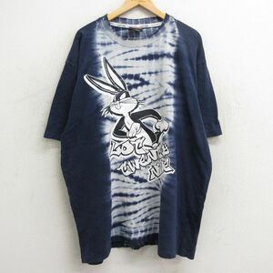 XL/古着 半袖 ビンテージ Tシャツ メンズ 00s ルーニーテューンズ バックスバニー 大きいサイズ ロング丈 コットン クルーネック 紺他 ネイ