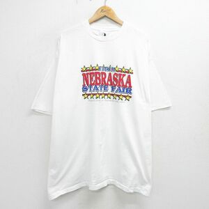 XL/古着 半袖 ビンテージ Tシャツ メンズ 90s ネブラスカ 大きいサイズ ロング丈 コットン クルーネック 白 ホワイト 24apr16 中古