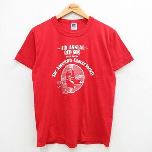 M/古着 ラッセル 半袖 ビンテージ Tシャツ メンズ 80s MLB ボストンレッドソックス コットン 赤 レッド メジャーリーグ ベースボール 野球