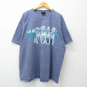 XL/古着 半袖 ビンテージ Tシャツ メンズ 90s 犬 大きいサイズ ロング丈 コットン クルーネック 紫系 パープル spe 24apr16 中古