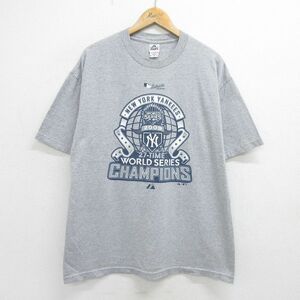 XL/古着 半袖 ビンテージ Tシャツ メンズ 00s MLB ニューヨークヤンキース 大きいサイズ クルーネック グレー 霜降り メジャーリーグ ベー