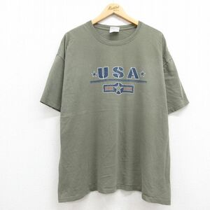 XL/古着 ヘインズ 半袖 ビンテージ Tシャツ メンズ 00s USAロゴ 星 大きいサイズ コットン クルーネック 緑系 グリーン 24apr16 中古