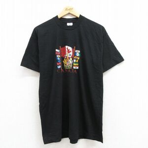 L/古着 半袖 ビンテージ Tシャツ メンズ 90s 国旗 黒 ブラック 24apr16 中古