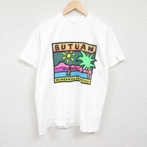 L/古着 半袖 Tシャツ メンズ ブータン コットン クルーネック 白 ホワイト 24apr16 中古