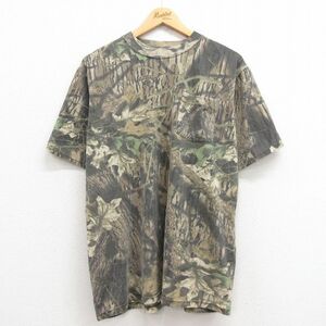 XL/古着 半袖 ビンテージ Tシャツ メンズ 00s モッシーオーク 胸ポケット付き クルーネック 茶他 ブラウン 迷彩 24apr16 中古