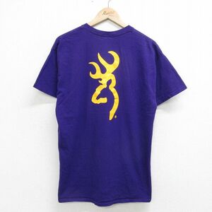 XL/古着 半袖 ビンテージ Tシャツ メンズ 00s BROWNING シカ クルーネック 濃紫 パープル 24apr16 中古