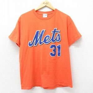 L/古着 マジェスティック 半袖 ビンテージ Tシャツ メンズ 00s MLB ニューヨークメッツ マイクピアッツァ 31 コットン クルーネック オレン