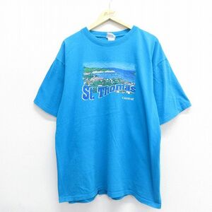 XL/古着 半袖 ビンテージ Tシャツ メンズ 00s 船 大きいサイズ コットン クルーネック 水色 24apr17 中古