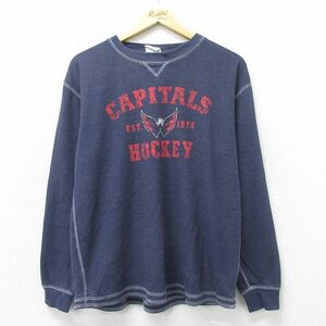 L/古着 長袖 Tシャツ メンズ NHL ワシントンキャピタルズ クルーネック 紺系 ネイビー アイスホッケー 24apr18 中古