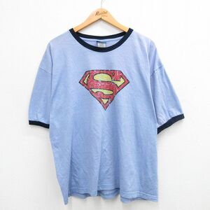 XL/古着 半袖 ビンテージ Tシャツ メンズ 00s スーパーマン 大きいサイズ クルーネック 薄紺他 ネイビー リンガー 24apr18 中古