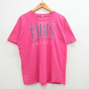 XL/古着 半袖 ビンテージ Tシャツ メンズ 80s パリ フランス クルーネック ピンク 24apr18 中古