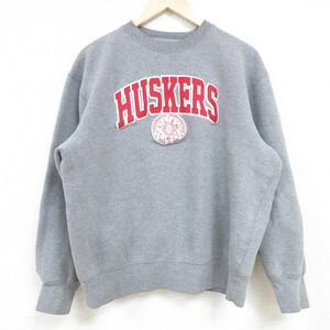 L/古着 ジャンスポーツ 長袖 スウェット メンズ 00s HUSKERS クルーネック グレー 霜降り 24apr18 中古 スエット トレーナー トップス