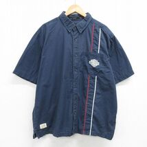 XL/古着 ハーレーダビッドソン 半袖 シャツ メンズ ワシ バイク 大きいサイズ コットン 紺 ネイビー 24apr18 中古 トップス_画像2