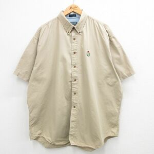 XL/古着 ラルフローレン チャップス 半袖 シャツ メンズ 80s ワンポイントロゴ 大きいサイズ ロング丈 コットン ボタンダウン ベージュ系